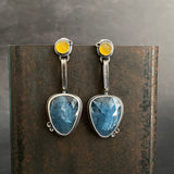 Cladonia Hinge Earrings with Aquamarine and Yellow Chalcedony