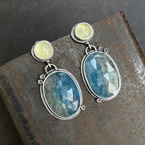 Cladonia Earrings with Aquamarine and Prehnite
