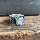 Meteorite Ring with Rose Cut Gray Moonstone