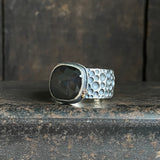 Meteorite Ring with Rose Cut Gray Moonstone