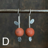 Lunar Sprout Earrings with Gemstone Bead