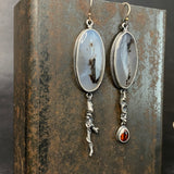 Ramulus Dendritic Agate Earrings with Garnet Drop