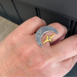Split Ring with Crescent Moon, Gilded Star, and Rosecut Diamond