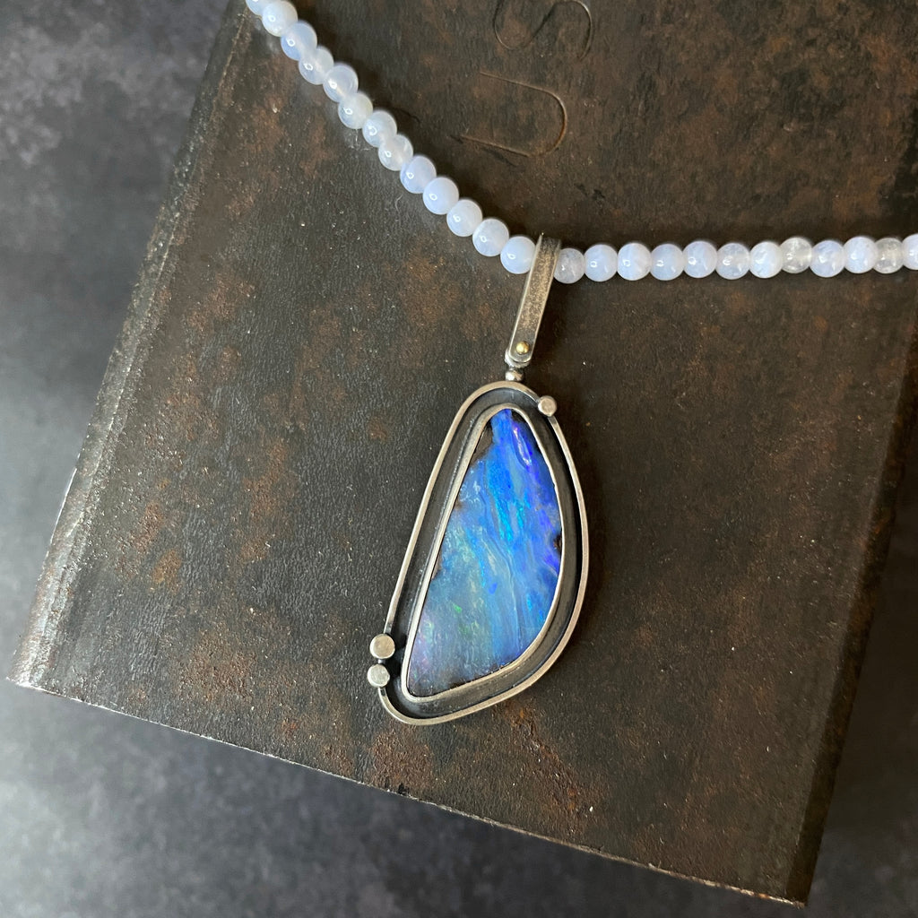 Orbit Pendant with Boulder Opal and Blue Lace Agate