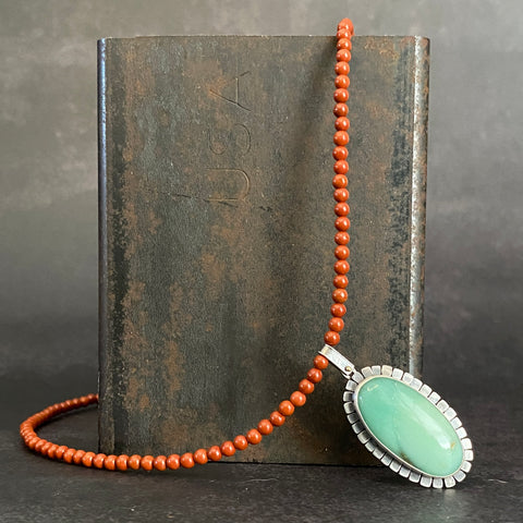 Halo Pendant with Chrysoprase and Red Jasper