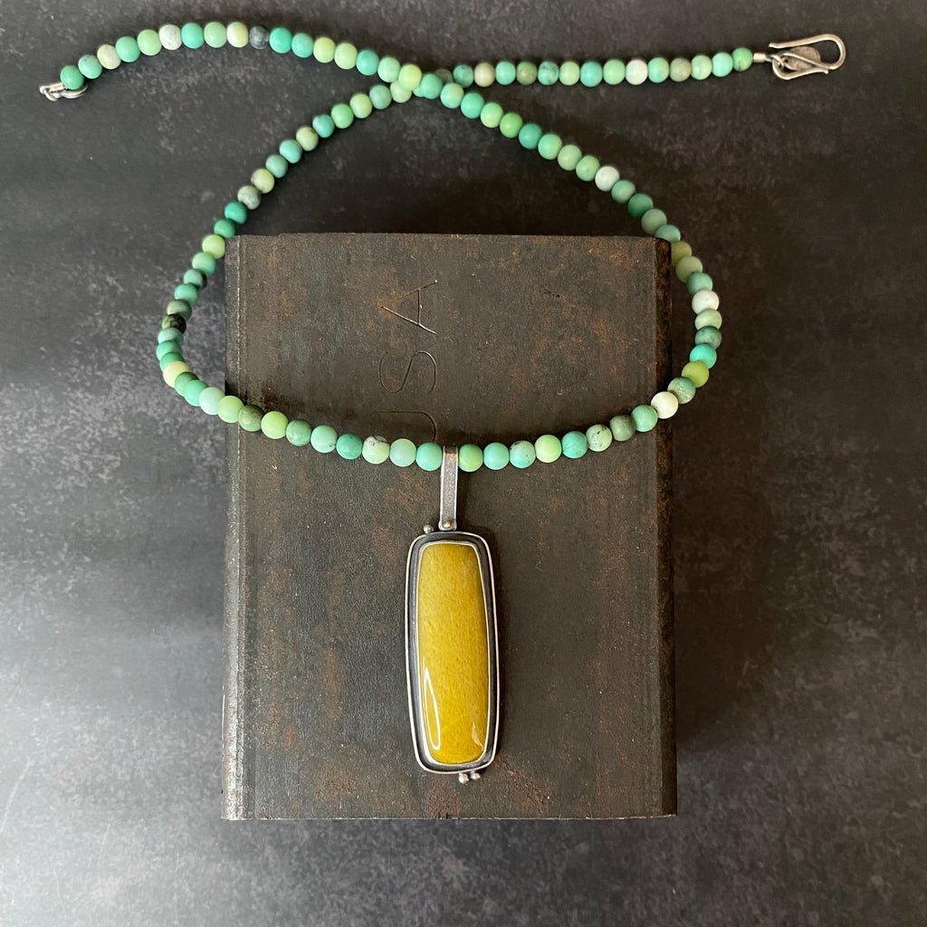 Orbit Pendant with Yellow Aventurine and Chrysoprase