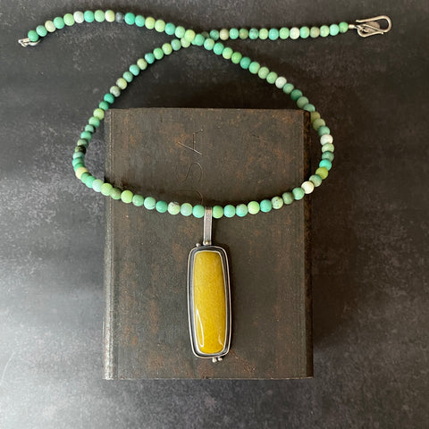 Orbit Pendant with Yellow Aventurine and Chrysoprase