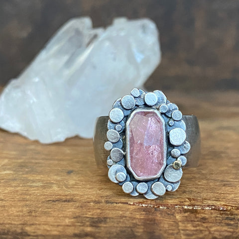 Galaxy Cluster Ring with Pink Tourmaline