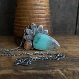 Lunar Side Bloom Pendant with Opalized Wood and Sunstone
