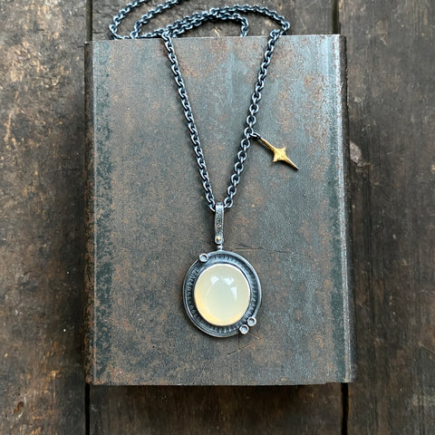Golden Moonstone Orbit Pendant with Gilded Star