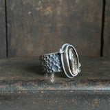 Meteorite Ring with Lattice Black Moonstne