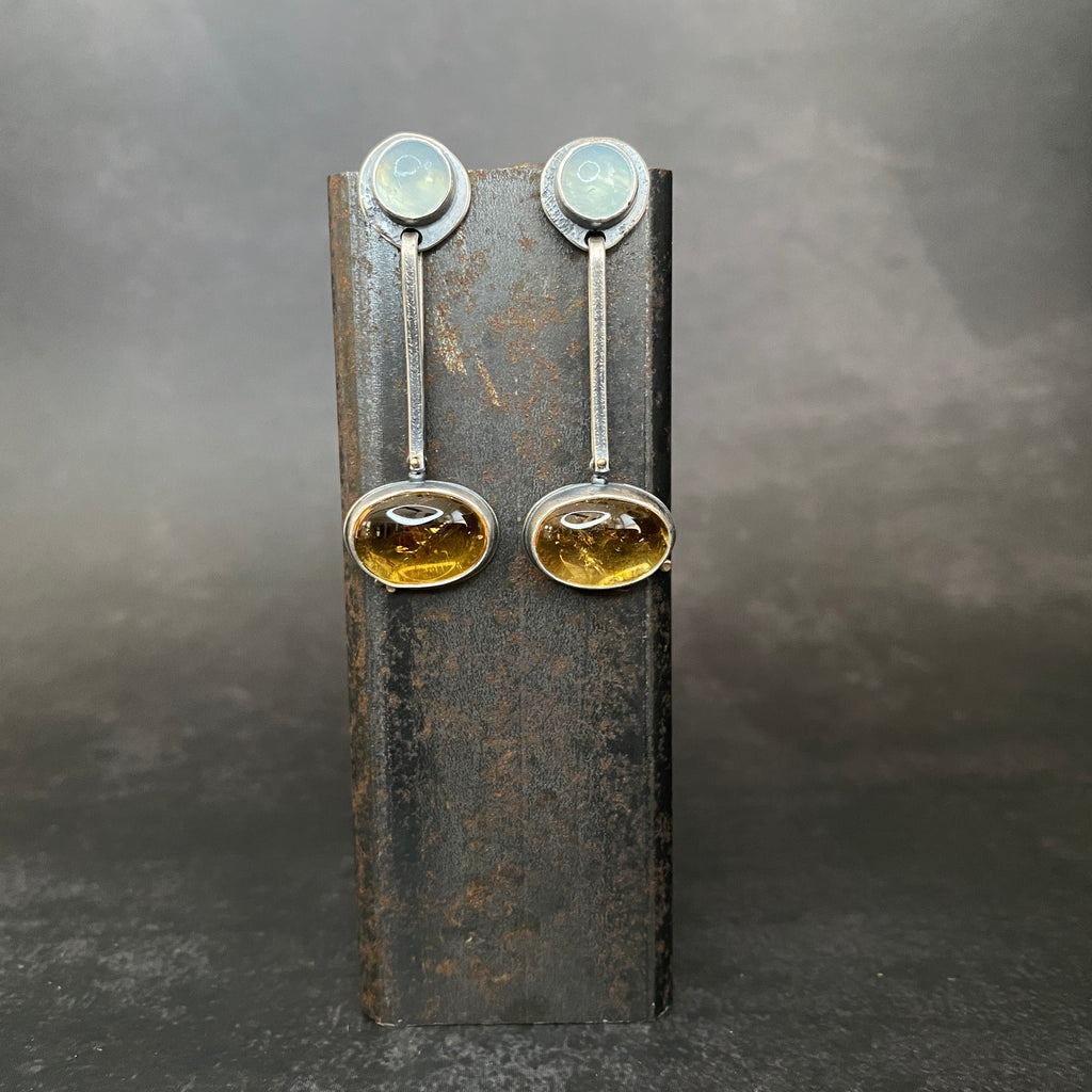 Hinge Earrings with Citrine and Aquamarine