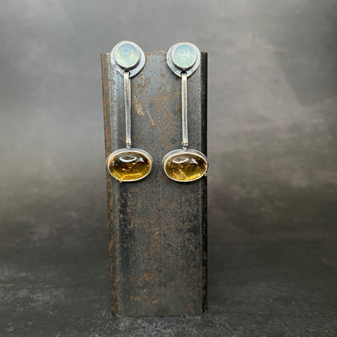 Hinge Earrings with Citrine and Aquamarine