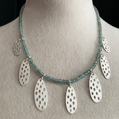 Foramina Dangle Oval Necklace on Green Apatite Beads