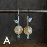 Lunar Sprout Earrings with Gemstone Bead
