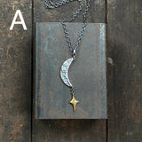 Lunar Crescent Pendant with Gilded North Star