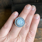 Halo Ring with Rainbow Moonstone