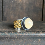 Gilded Meteorite Ring with Golden Moonstone