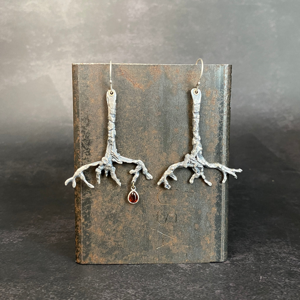 Ramulus Branch Earrings with Garnet Drop