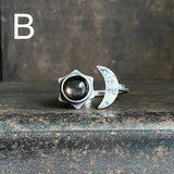 Lunar Crescent Split Ring with Black Moonstone