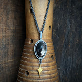 Golden Black Moonstone Pendant with Gilded Star