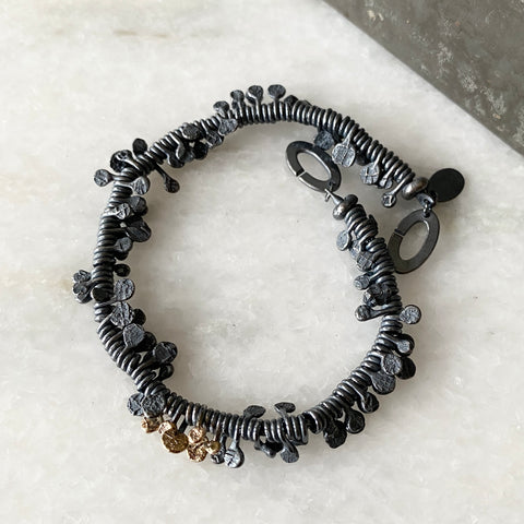 Lunar Oxidized Dewdrop Bracelet with 14k