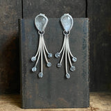 Lunar Dewdrop Earrings with Rose Cut Gray Moonstone