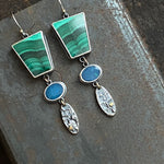 Lunar Cairn Earrings with Malachite and Opal Doublets