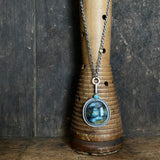 Shadowbox Pendant with Opalized Wood and Amazonite