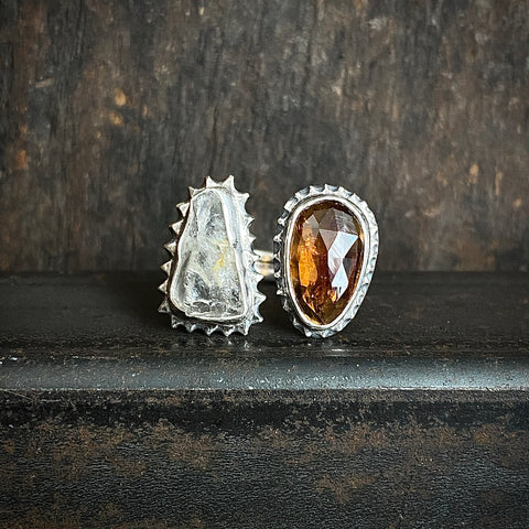 Split Ring with Garnet and Crystal Quartz