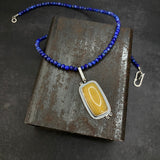 Cladonia Orbit Pendant with Yellow Aventurine and Lapis Lazuli