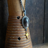 Golden Black Moonstone Pendant with Gilded Star