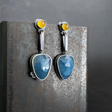 Cladonia Hinge Earrings with Aquamarine and Yellow Chalcedony