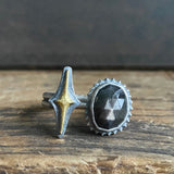 Split Ring with Gilded Star and Black Moonstone