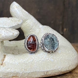 Split Ring with Garnet and Tourmaline in Quartz Specimen