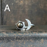 Lunar Crescent Split Ring with Black Moonstone
