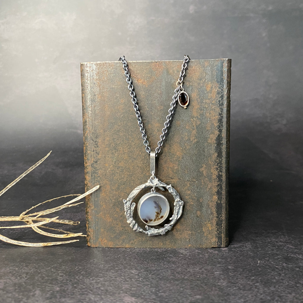 Ramulus Wreath Pendant with Dendritic Agate and Tourmaline Charm