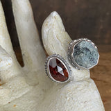 Split Ring with Garnet and Tourmaline in Quartz Specimen
