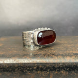 Hessonite Garnet Ring with Wide Band and Dotted Frame