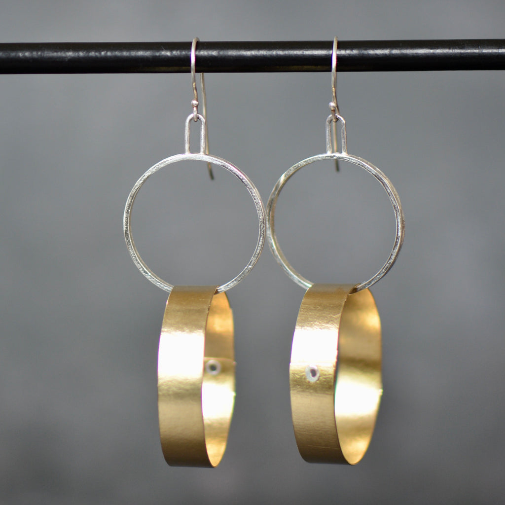 Brass and Sterling Dangle Earrings