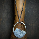Lunar Terrain Pendant with Rainbow Moonstone