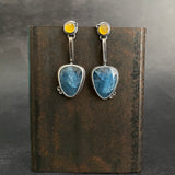 Cladonia Hinge Earrings with Aquamarine and Yellow Chalcedony