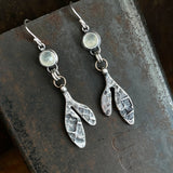 Lunar Sprout Dangle Earrings with Prehnite