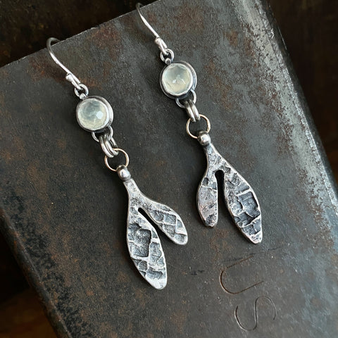 Lunar Sprout Dangle Earrings with Prehnite