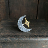 Split Ring with Crescent Moon, Gilded Star, and Rosecut Diamond