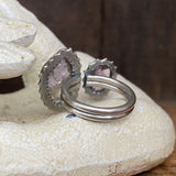 Split Ring with Tourmaline and Lepidolite in Quartz