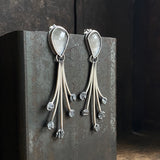 Lunar Dewdrop Earrings with Rose Cut Gray Moonstone