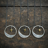Lunar Crescent Pendant with Gilded North Star