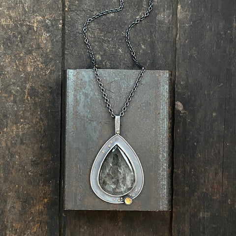 Shadowbox Pendant with Rutilated Quartz and Citrine