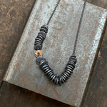 Lunar Abacus Necklace, Oxidized and 14k